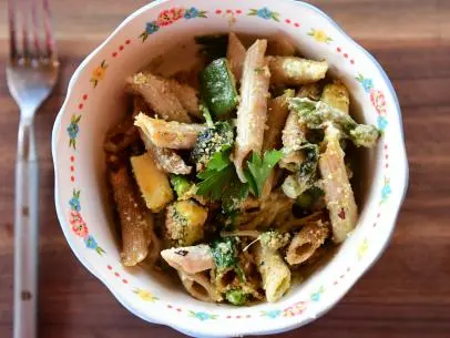 Close-up of Veggie Packed Baked Pasta, as seen on The Pioneer Woman, season 30.