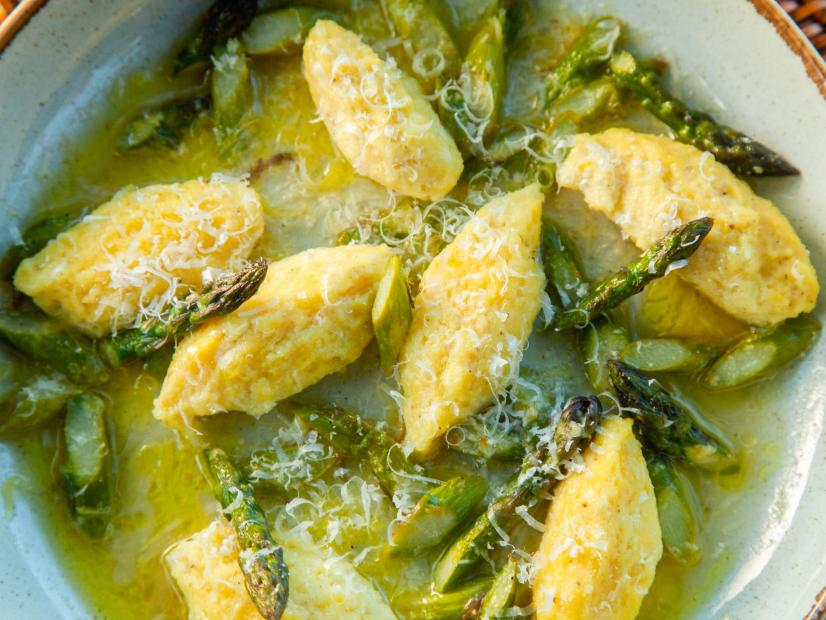 Traci Des Jardin’s Ricotta Gnocchi with Delta Asparagus and Meyer Lemon, as seen on Guy's Ranch Kitchen Season 5.
