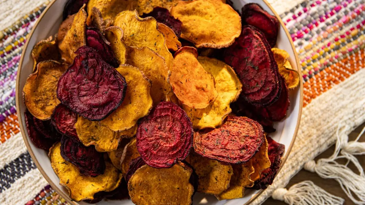 Baked Beet and Sweet Potato Chips