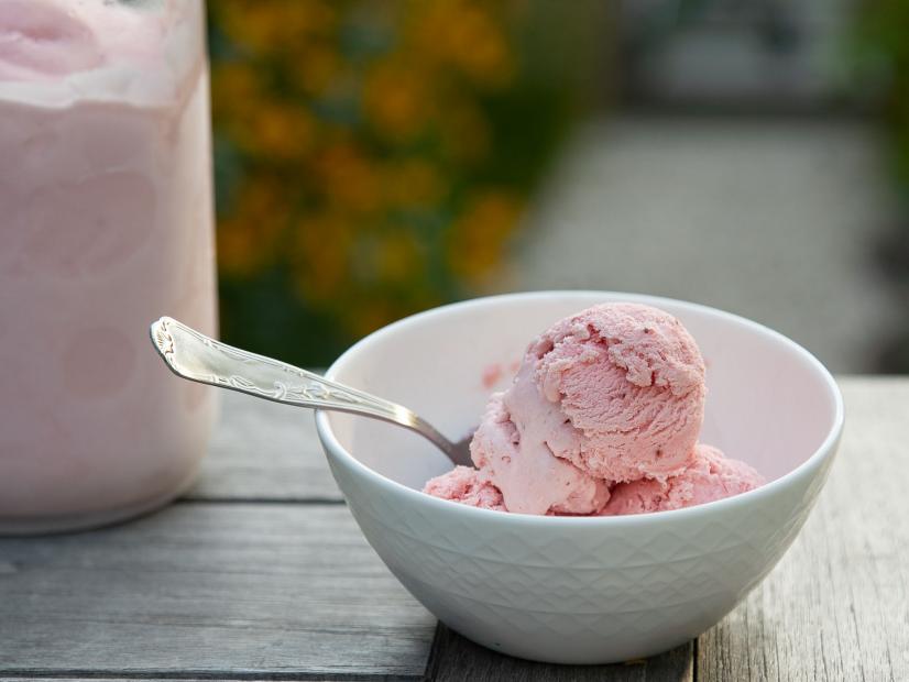 Mason Jar Strawberry Ice Cream, as seen on Food Network's Symon's Dinners Cooking Out, Season 3.