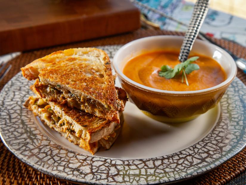 Maneet Chauhan’s Tomato Soup and Grilled Cheese, as seen on Guy's Ranch Kitchen Season 5.