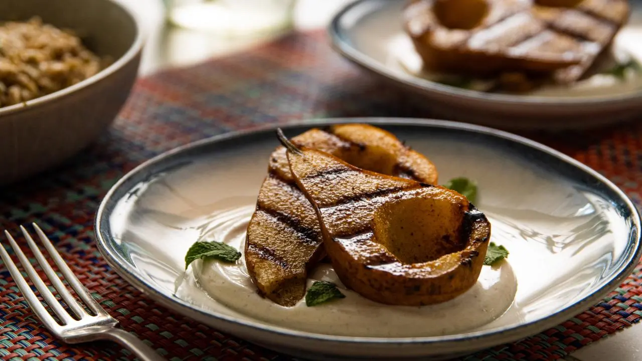 Cardamom Pears Over Spiced Yogurt