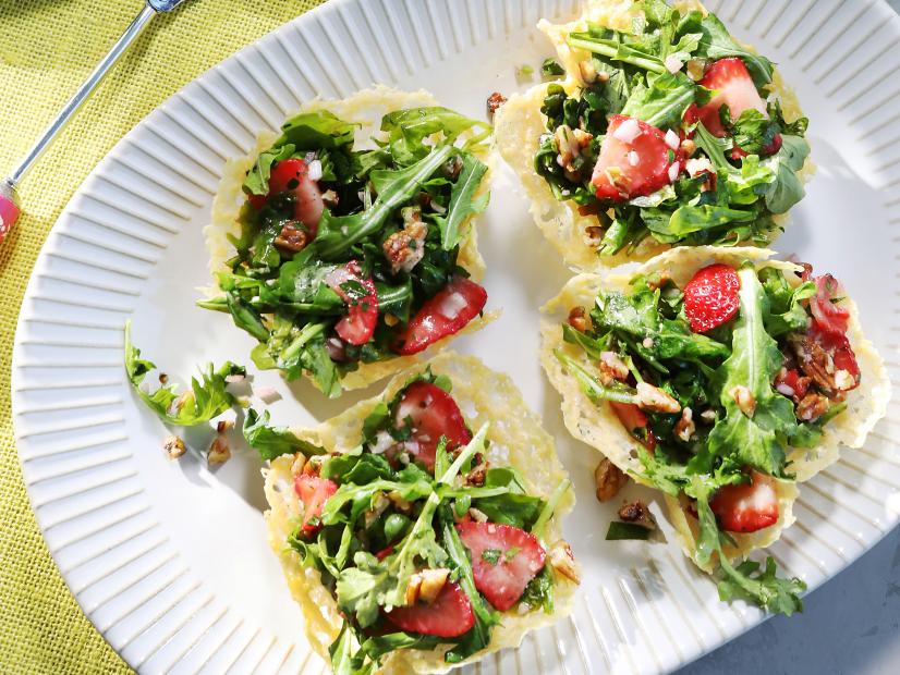 Miss Kardea Brown's Strawberry-Arugula Salad in Crispy Parmesan Cups, as seen on the Food Networks, Delicious Miss Brown, Season 6.