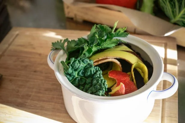 Kitchen scraps in a vintage bowl