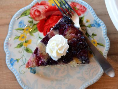 Close-up of Boozy Berry Upside Down Cake, as seen on the Pioneer Woman, season 30.