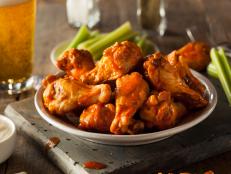Spicy Homemade Buffalo Wings with Dip and Beer