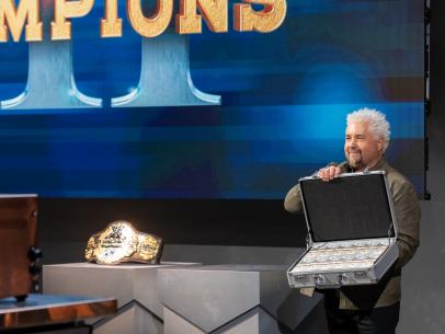 Host Guy Fieri introduces the $100,000 prize money, as seen on Tournament of Champions, Season 3.