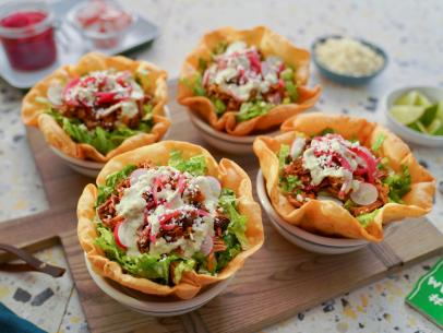 Beauty shot of Molly Yeh's Al Pastor Taco Salad with Spicy Salsa Verde Ranch, as seen on Girl Meets Farm, season 10.