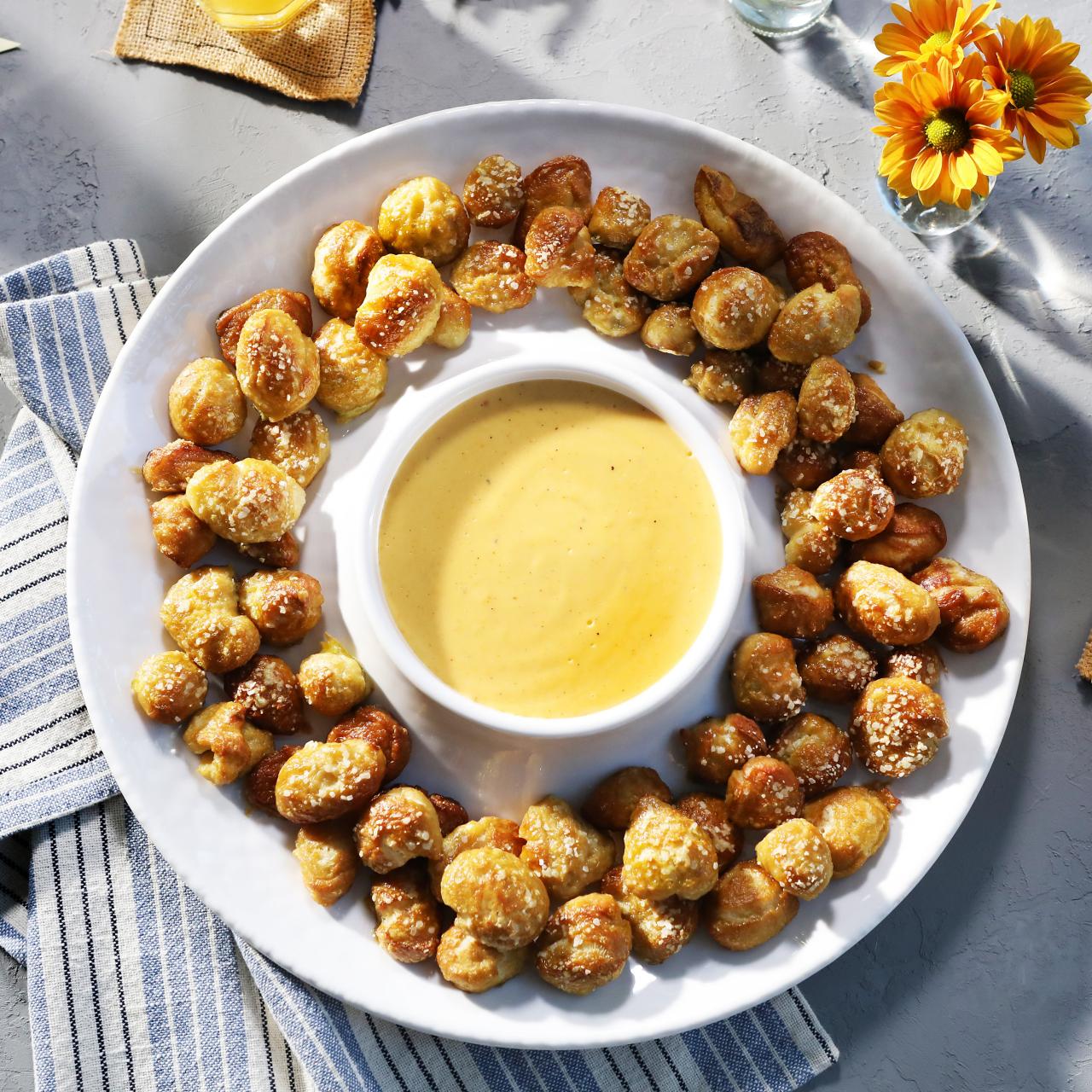 Soft Pretzel Nuggets with Spicy Cheese Dipping Sauce - Brown Eyed