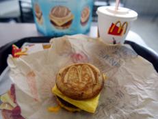 CORAL GABLES, FLORIDA - JUNE 12:  A cheese, sausage and egg McGriddles breakfast sandwich at a McDonald's is shown June 12, 2003 in Coral Gables, Florida. The new McGriddles breakfast sandwiches are made to eat between pancakes, with maple syrup baked right in, and different combinations of sausage, crispy bacon, fluffy eggs and melted cheese in a sandwich. (Photo by Joe Raedle/Getty Images)