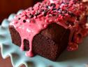 Close-up of Dark Chocolate Cherry Loaf Cake, as seen on The Pioneer Woman, season 30.