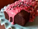 Close-up of Dark Chocolate Cherry Loaf Cake, as seen on The Pioneer Woman, season 30.