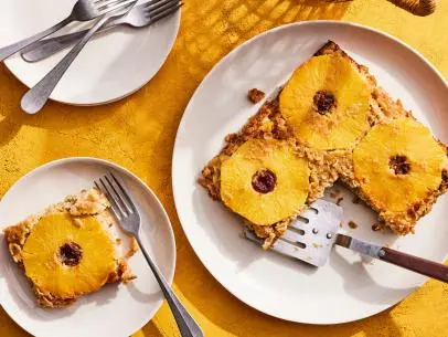 Description: Food Network Kitchen's Healthy Air Fryer Baked Pineapple Upside-Down Oatmeal.