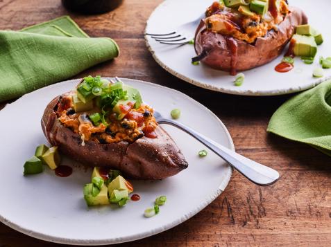 Healthy Air Fryer Twice Baked Sweet Potato with Black Beans