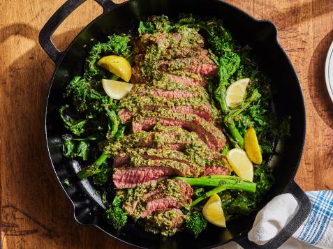 Herb-Marinated London Broil with Garlicky Greens