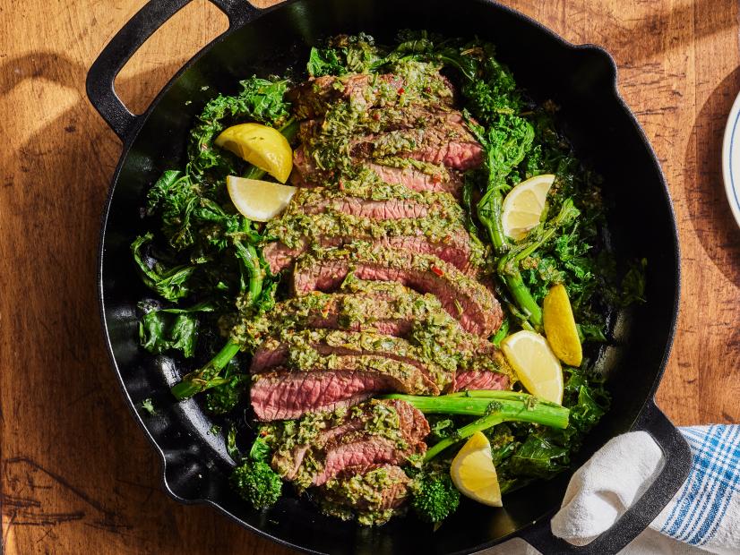 Description: Food Network Kitchen's Herb-Marinated London Broil with Garlicky Green.
