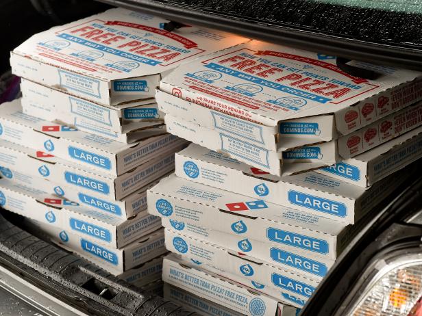 Spring Township, PA - July 10: The trunk of Irene Sileski's trunk is filled with pizzas. At the ManorCare Health Services in Spring Township Friday afternoon where a group from the Berks Democratic Women dropped off a donation of pizzas from Dominos, drinks, and gift bags for the residents July 10, 2020. As a precaution against the spread of coronavirus / COVID-19 everyone wore masks, and staff members carried everything into the facility.  (Photo by Ben Hasty/MediaNews Group/Reading Eagle via Getty Images)