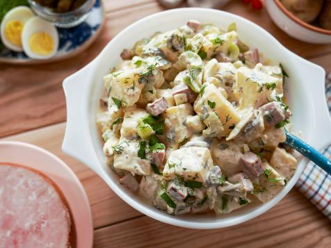 Ham and Egg Potato Salad with Charred Scallions