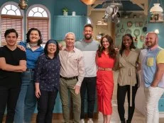 Contestants Fabrizio Villalpando, Bill Borman, Christine Fiorentino, Britt Moore, Elena Ross-Salonga, Dustin Rennells, Dustin Hogue  and Jaine Mackievitz, as seen on Julia Child Challenge, Season 1