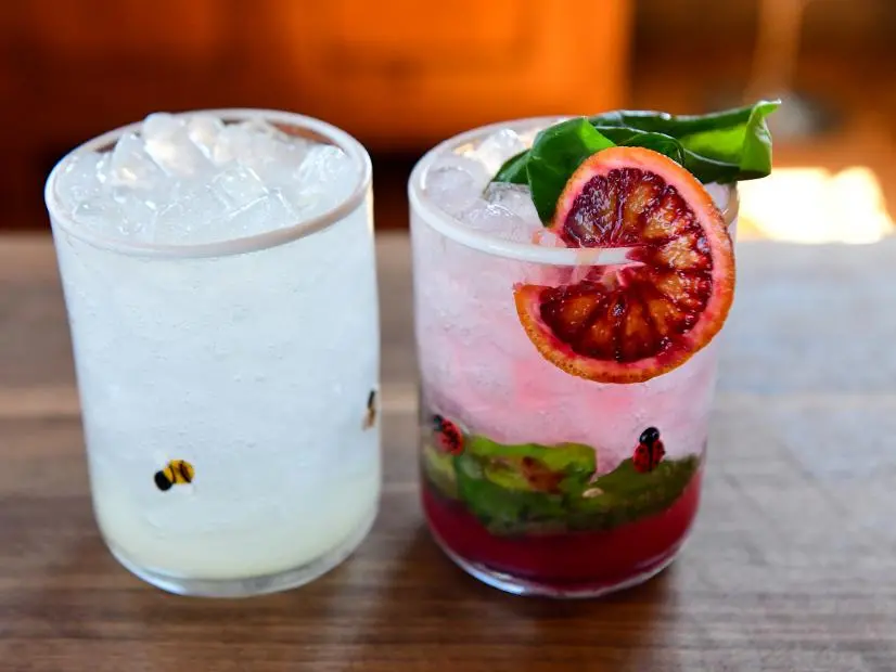 Close-up of Ranch Water and Blood Orange & Basil Ranch Water, as seen on The Pioneer Woman, season 30.