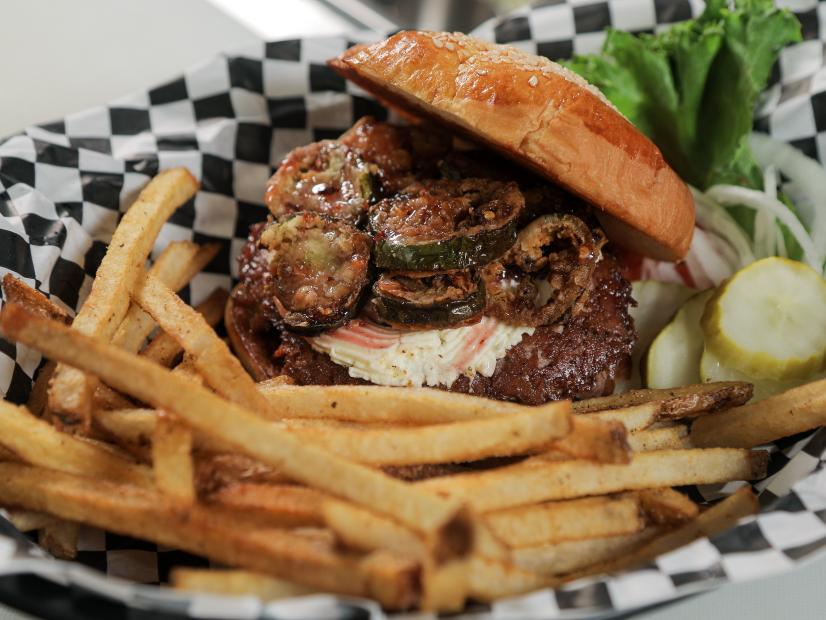 The Popper Burger as served at Born in a Barn in Laramie, WY, as seen on Diners, Drive-Ins and Dives, season 35.