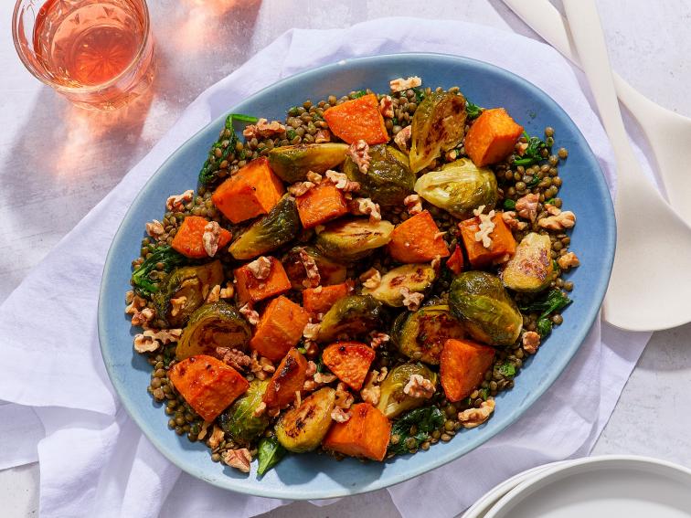 Miso Maple Brussel Sprouts and Sweet Potatoes with Lentils Recipe