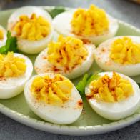 Traditional deviled eggs with paprika for Easter brunch