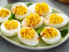 Traditional deviled eggs with paprika for Easter brunch