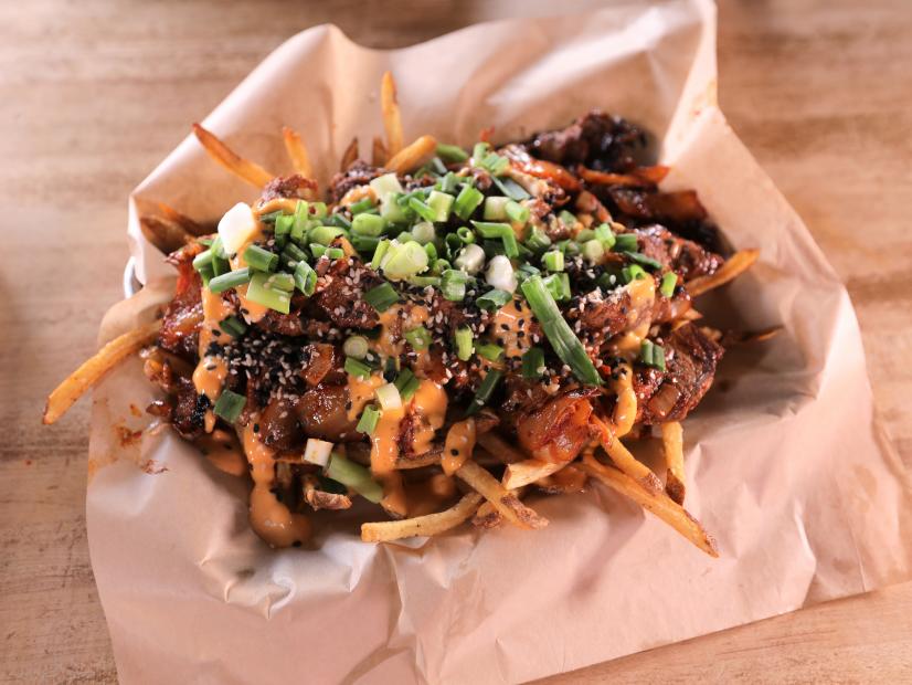 Bulgogi Fries as served at The Crowbar & Grill in Laramie, WY, as seen on Diners, Drive-Ins and Dives, season 35.