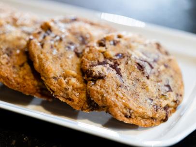Close-up of Salted Chocolate Chunk Cookies, as seen on Be My Guest, season 1.