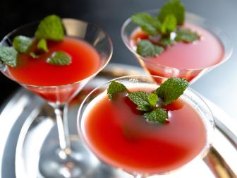 Close-up of Watermelon Cosmopolitans, as seen on Be My Guest, season 1.