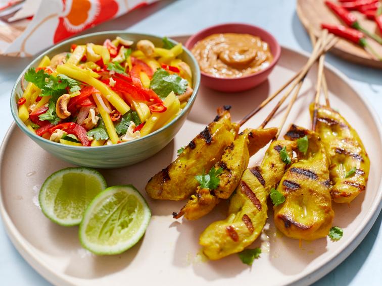 Chicken Satay with Cashew Sauce and Mango Salad Recipe Food Network