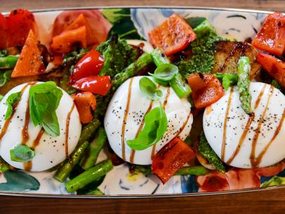 Close-up of Burrata & Spring Vegetable Toast, as seen on The Pioneer Woman, season 30.