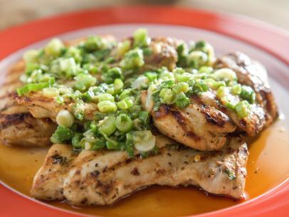 Grilled Chicken Thighs with Ginger Scallion Sauce as seen on Valerie's Home Cooking, Season 13.