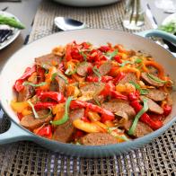 Sausages with Peppers and Onions as seen on Valerie's Home Cooking, Season 13.