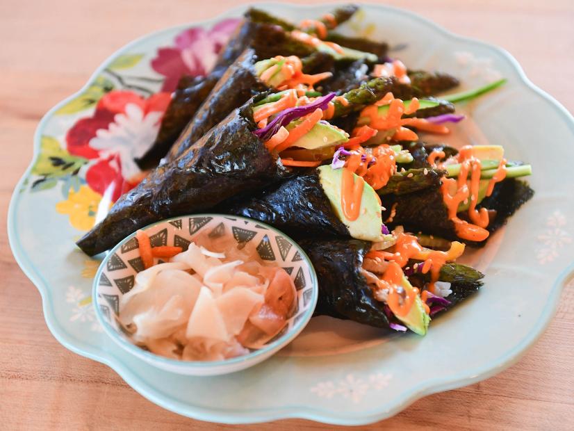 Close-up of Grilled Vegetable Hand Rolls, as seen on The Pioneer Woman, season 31.