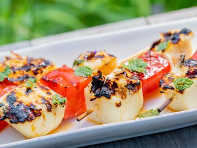 Host Michael Symon's Grilled Halloumi and Watermelon Kabobs, as seen on Symon's Dinners Cooking Out, Season 3.