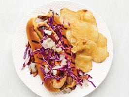 Grilled Bratwurst with Red Cabbage–Grape Slaw