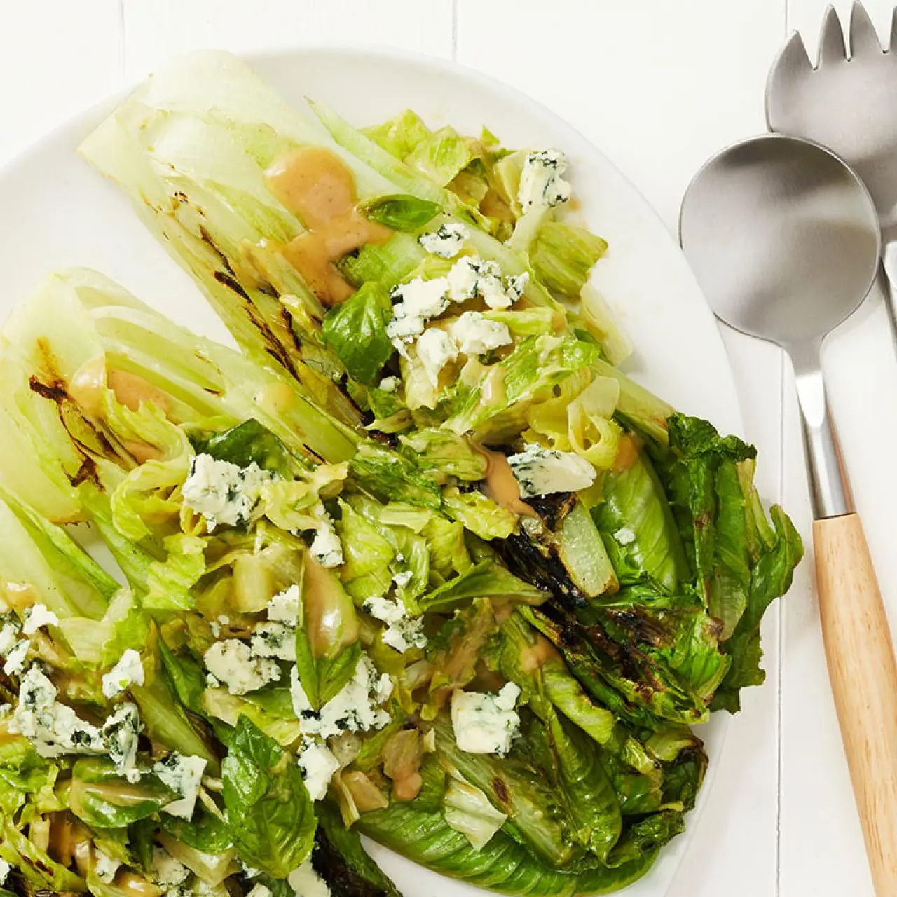 grilled romaine with blue cheese dressing Grilled Romaine Salad with Blue Cheese