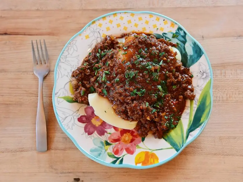 Close-up of Spicy Garlic Bread Sloppy Joes, as seen on The Pioneer Woman, season 31.
