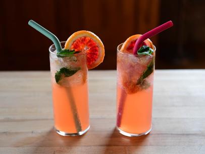 Close-up of Blood Orange and Basil Wine Spritzer, as seen on The Pioneer Woman, season 31.