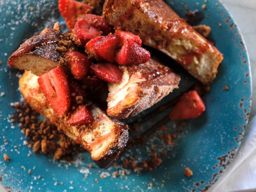 Strawberry Cheesecake French Toast as served at Mercado La Carreta in Old San Juan, Puerto Rico, as seen on Diners, Drive-Ins and Dives, season 35.