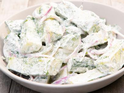 Cucumber, Yogurt and Dill Salad, as seen on Food Network's Symon's Dinners Cooking Out, Season 3.