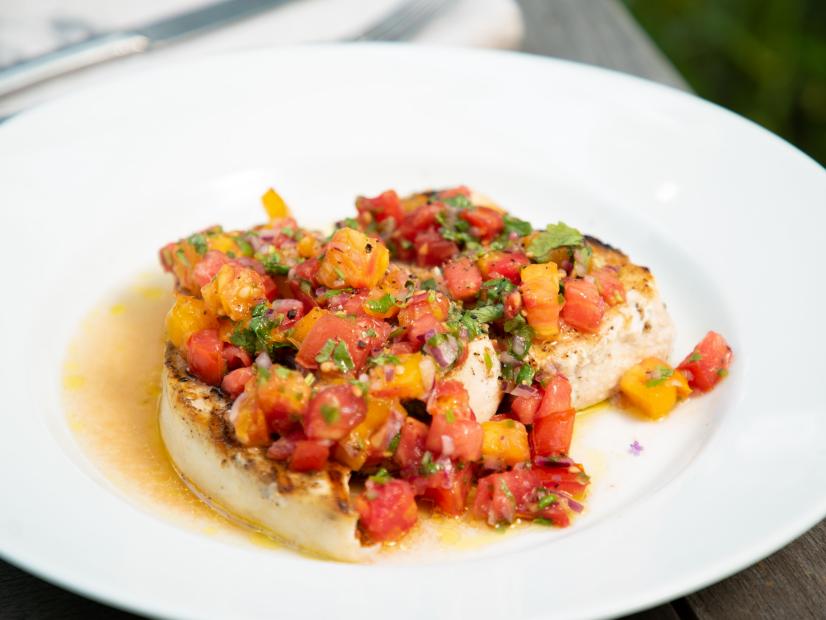 Grilled Swordfish with Salsa Fresca, as seen on Food Network's Symon's Dinners Cooking Out, Season 3.