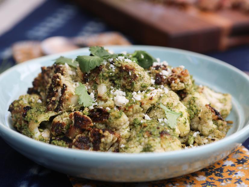 Grilled Cauliflower with Cilantro Pesto as seen on Valerie's Home Cooking, Season 13.