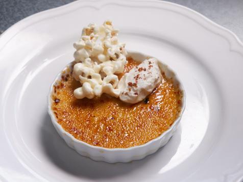 Butterscotch Crème Brûlée with Pink Peppercorn Whipped Cream and White Chocolate Sea Salt Popcorn