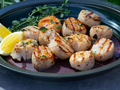 Quick Marinated Grilled Scallops, as seen on Food Network's Symon's Dinners Cooking Out, Season 3.
