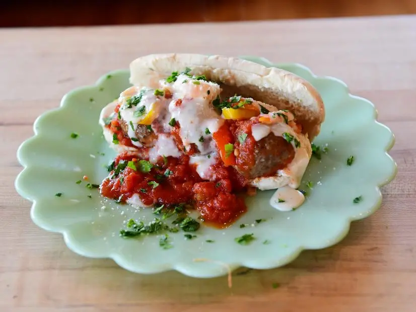 Close-up of Cheesy Meatball Subs, as seen on The Pioneer Woman, season 31.