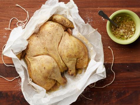 Salt-Baked Spatchcock Chicken with Ginger Scallion Sauce