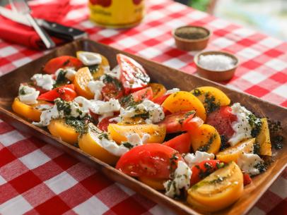 Burrata Caprese Salad with Garlic Basil Oil as seen on Valerie's Home Cooking, Season 13.